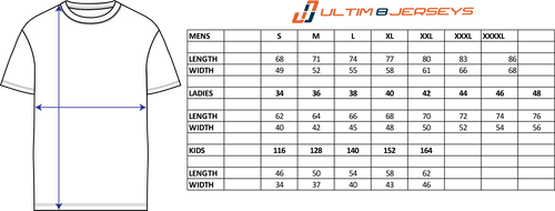 Maattabel ULTIM8FANS sportshirts – maten S tot 4XL